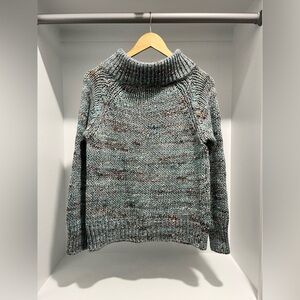 Anthropologie Moth Light Blue Chunky Knit Alpaca Wool Blend Mock Neck Sweater S